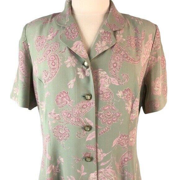 Leslie Fay Career Midi Shift Dress Faux Pearl Button Front Short Sleeves Sz 14P - Picture 3 of 8